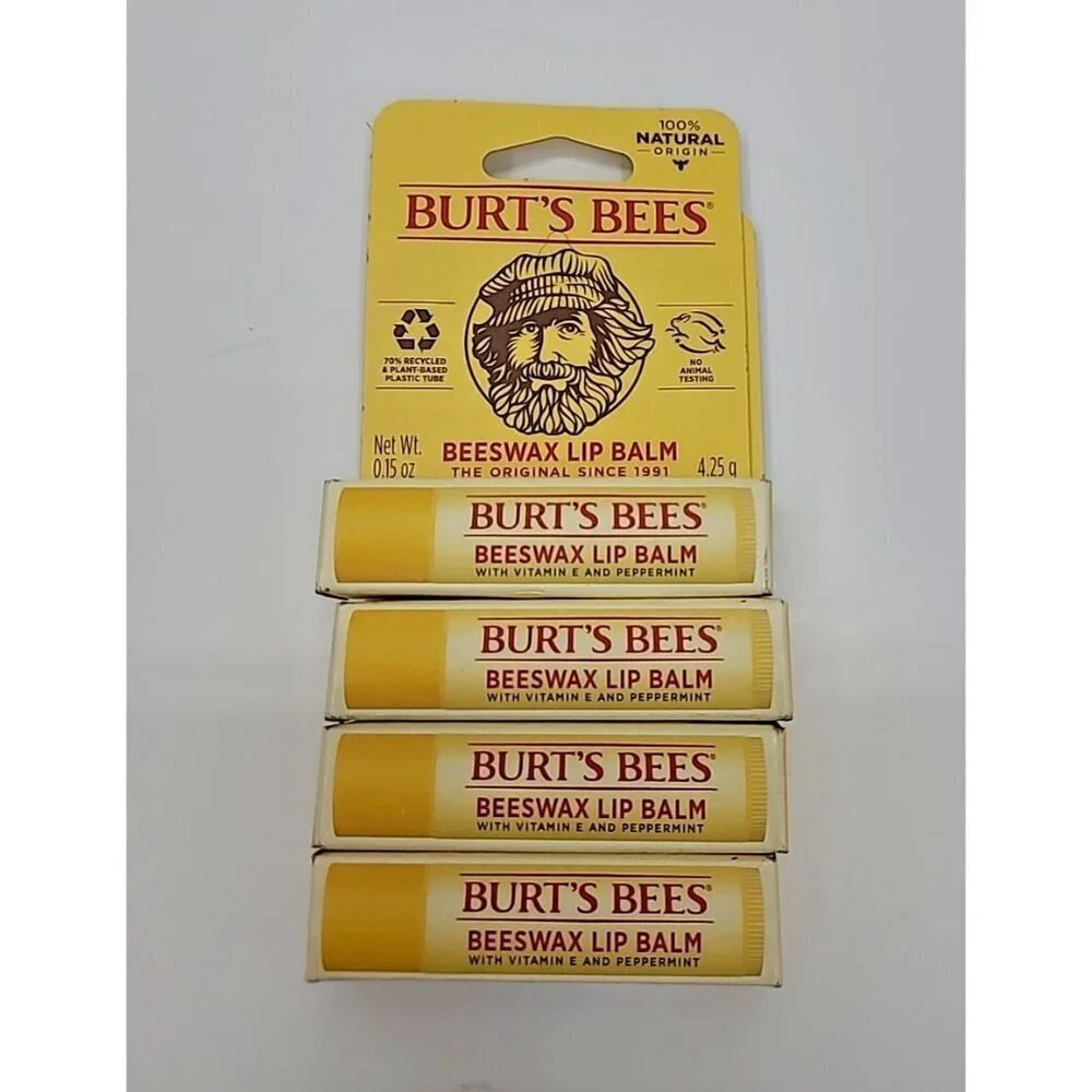 Burt's Bees Beeswax Lip Balm Moisturizing 100% Natural Origin Lot of 4